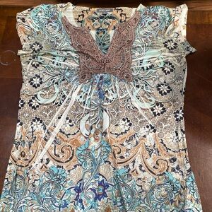 Roz & Ali Multicolor Paisley Blouse with Crochet Detail